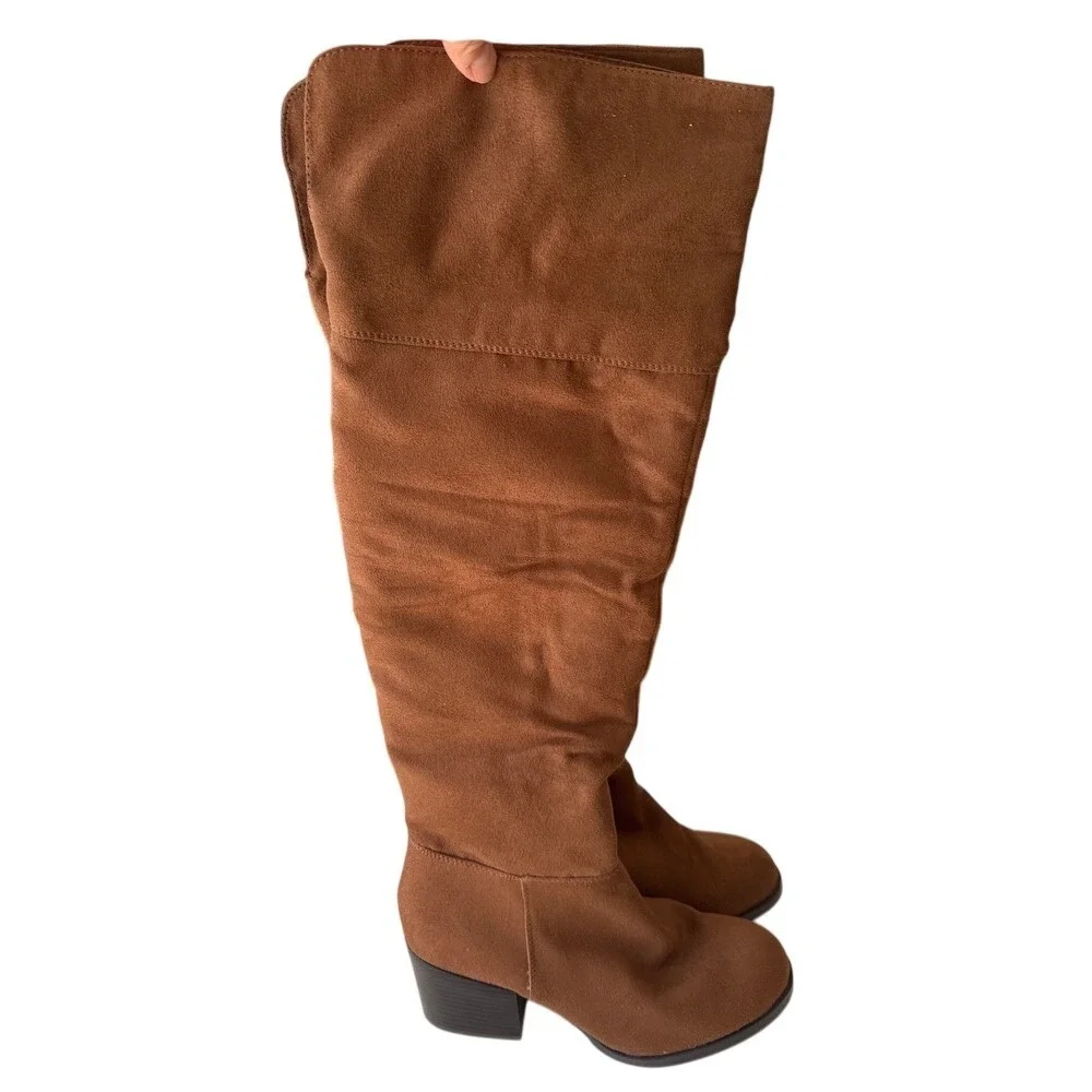 Women's Brash Faux Suede Brown Over The Knee Heeled Boots side‎ zip up size 7.5